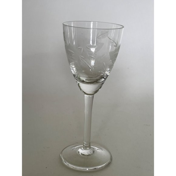 Vintage Etched Floral Crystal Sherry Cordial Glass 5.25" tall x 2.25" Set of 3 - Picture 13 of 15